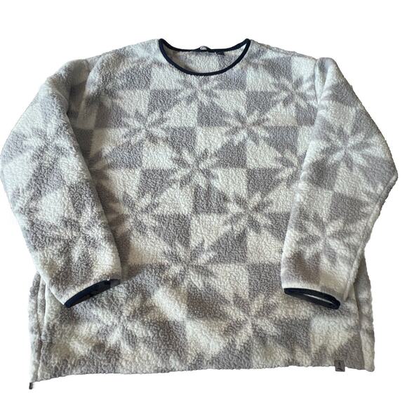 Lands’ End Women LARGE White Gray Sherpa Fleece Pullover Sweater Sweatshirt - Picture 11 of 11